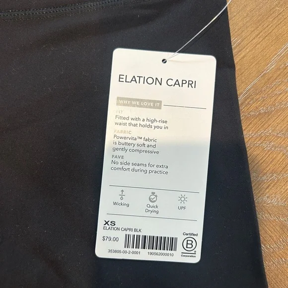 NWT Athleta Black Elation Leggings - Capri - Size XS - Picture 5 of 5